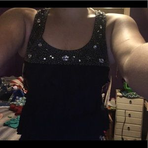 Navy blue float tank top with rhinestones
